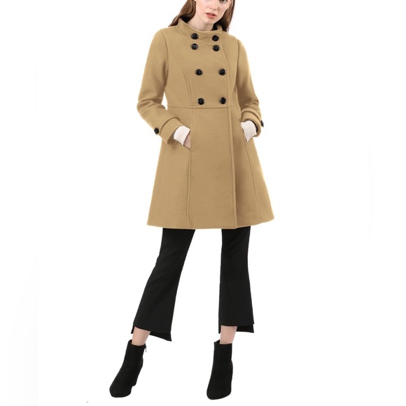 Elegant Tan Double-Breasted Women's Coat - Picture 2 of 5